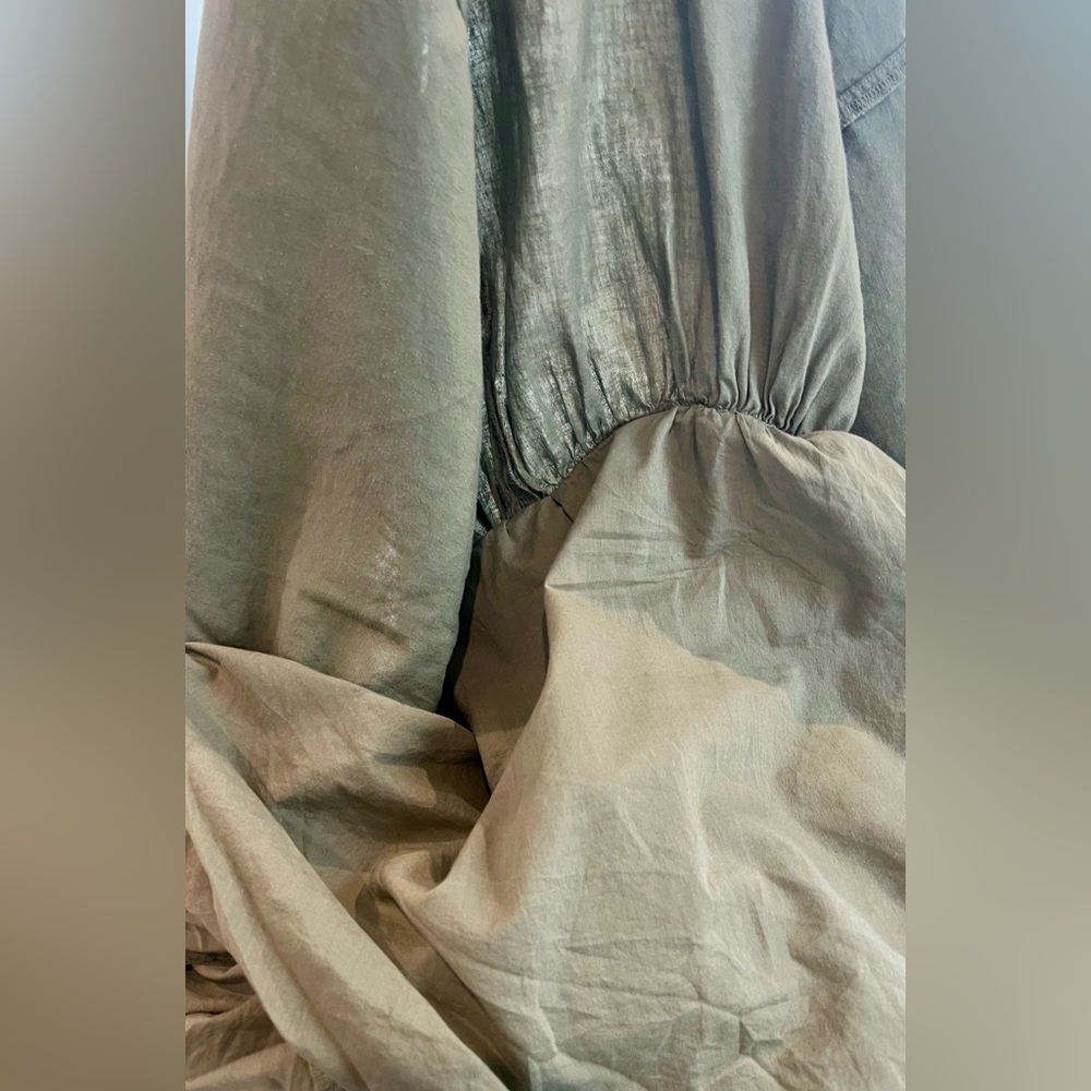 aerie Olive Green/Sage Dress Small Petite Pockets Linen Blend - Picture 5 of 14